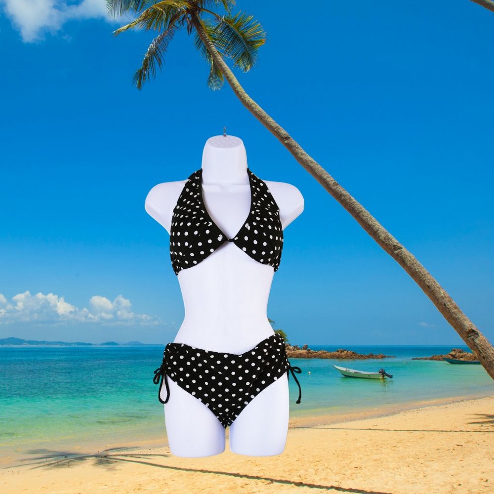 HEAT BIKINI SWIMSUIT BLACK WITH WHITE POLKA DOTS